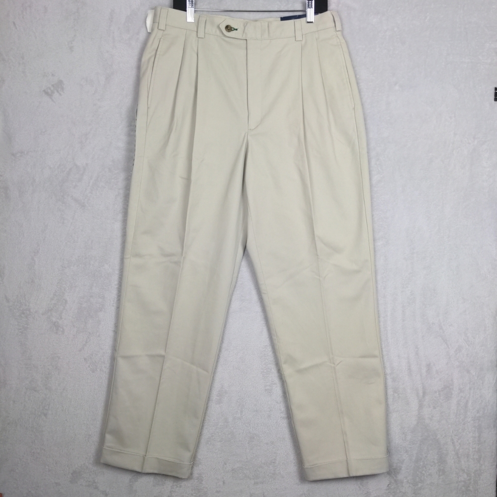 NWT Tommy Hilfiger Khaki Pants Men 34 x 30 Stone Cotton Cuffed Vintage Preppy